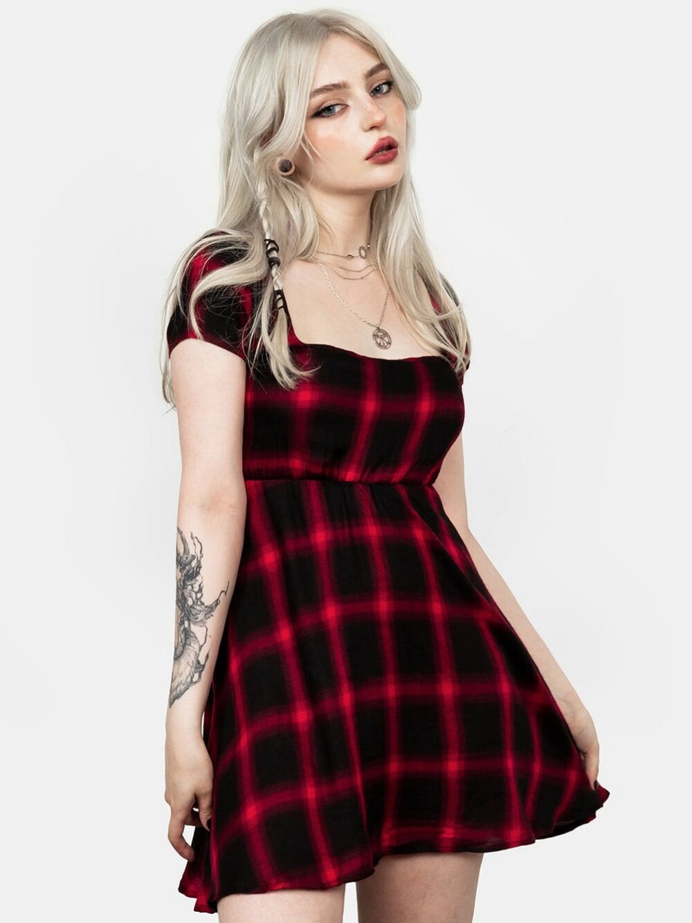 Disturbia Red and Black Plaid Fit & Flare Dress Pennyroyal Check Dress Tartan